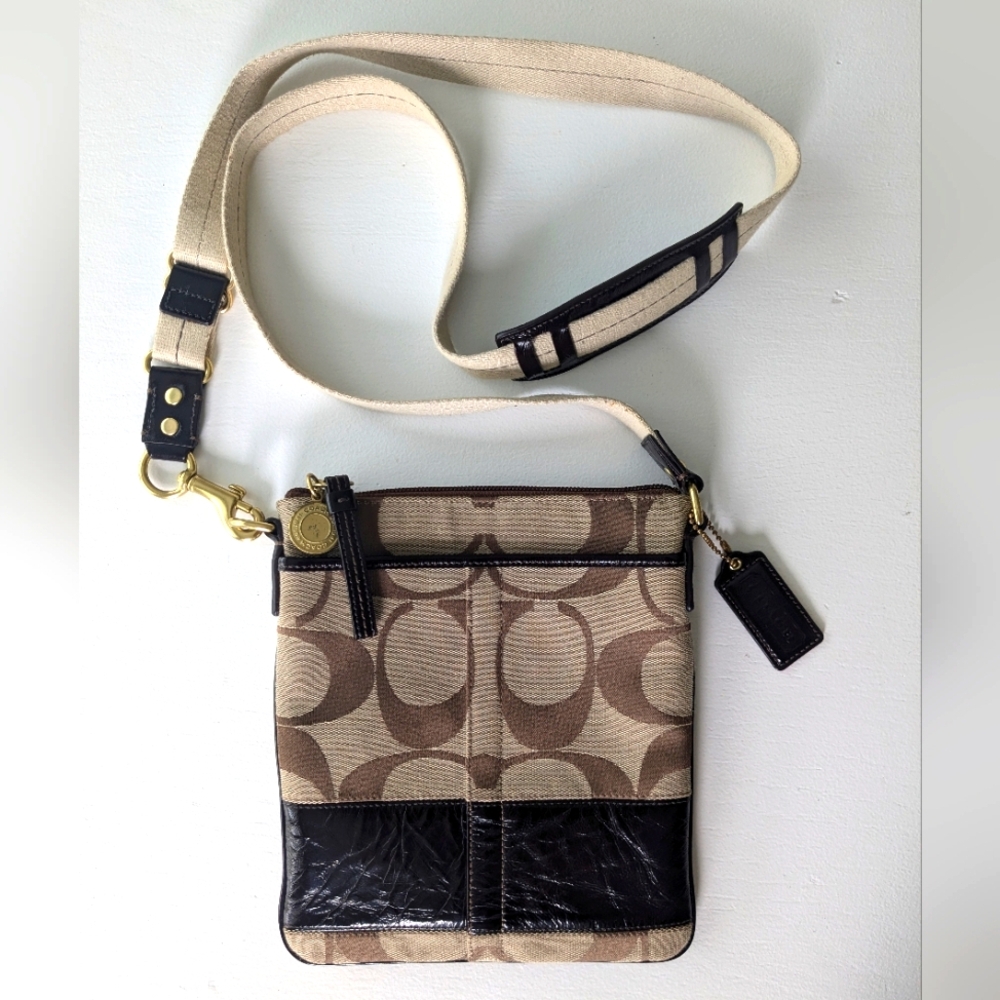COACH Signature Canvas Leather Crossbody Bag